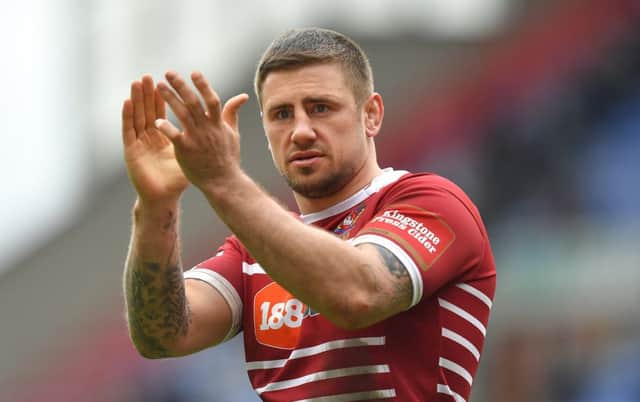 Wigan Warriors' Michael McIlorum applaudes the fans after the game on his first game this season

Betfred Super League match at the DW Stadium Stadium, Wigan. Picture by DAVE HOWARTH. Picture date: Friday April 14, 2017