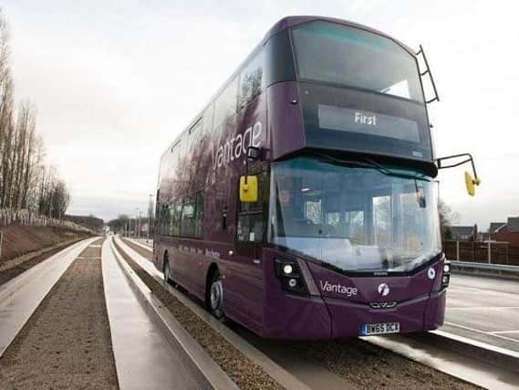 A First Manchester bus on the guided busway