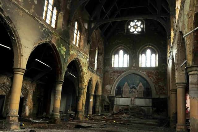 The interior of the abandoned church
