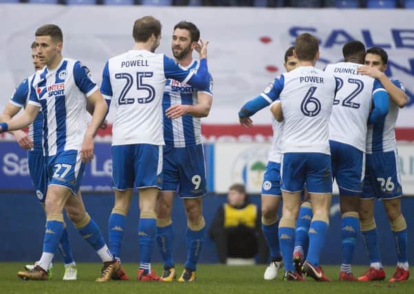 Latics players in celebratory mood at the weekend