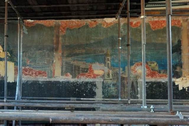 The ornate mural shortly after its discovery