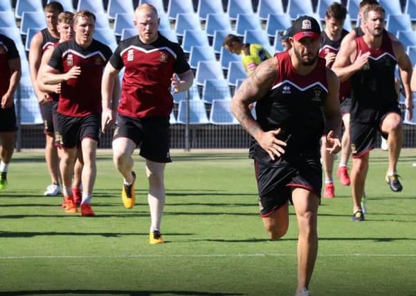 Warriors players in training ahead of tomorrow's clash with Souths