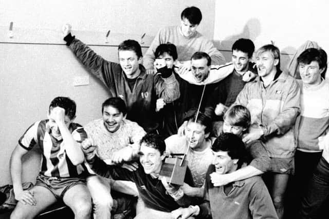 Players listen to the 1987 quarter-final draw
