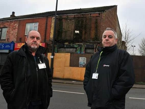 Coun James Eccles-Churton and Coun Paul Blay on Bridge Street in Hindley