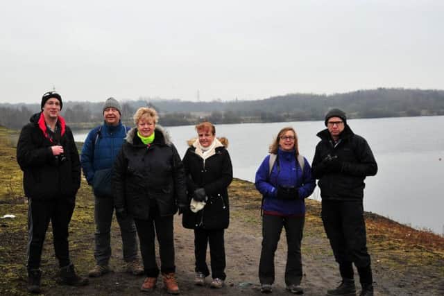 from left, Jeff Gorse, David Jones, Christine Fry, Liz Foster, Gabrielle Gommon and Alan Hindley on the Wigan Flashes Nature Walk