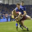 Tom Davies is thwarted just shy of the line by Stefan Ratchford
