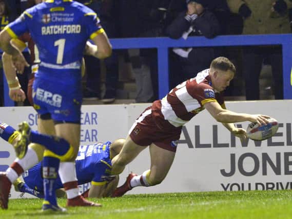 Liam Marshall goes over for Warriors' first try