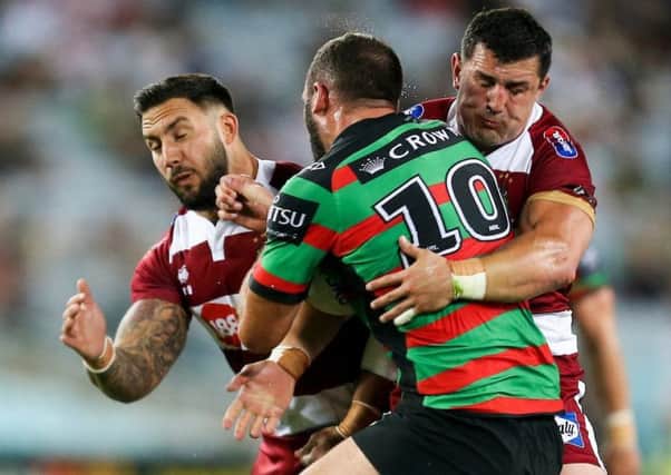 Romain Navarrete (left) has impressed coach Shaun Wane during training and friendlies, such as against South Sydney this month