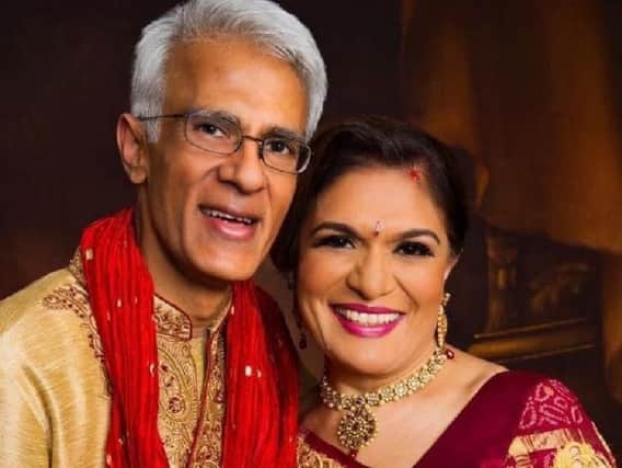 Suresh Vaghela and wife Rekha, pictured hosting their god daughters wedding