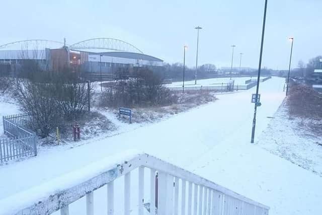 The DW Stadium in the wintry weather