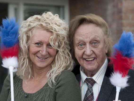 Gill Davies with comedian Sir Ken Dodd at Hope School