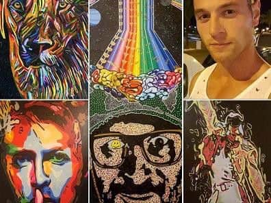 Artist David Prescott, top right, has donated these four pieces of art to raise money for Cavernoma Alliance UK