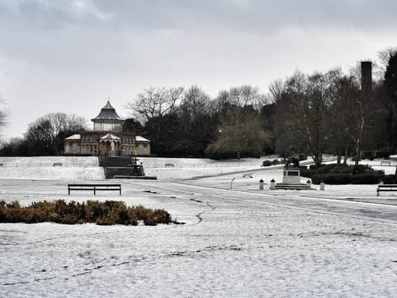 Snow in Mesnes Park on Sunday morning