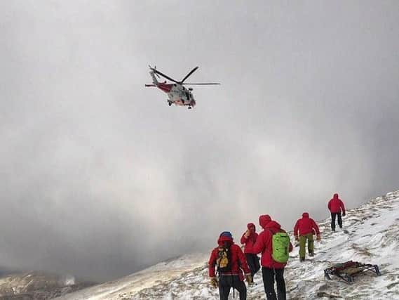 Members of the Keswick Mountain Rescue Team on Helvellyn last Saturday. Picture courtesy of KMT