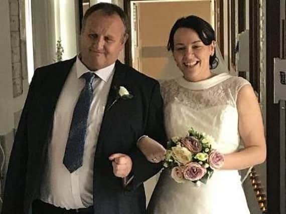 Louise Hughes with dad Tony Sedgwick at her wedding at Freeman Hospital in Newcastle