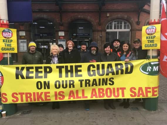 The picket line at Wigan Wallgate station