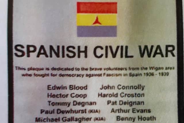 Names of Wigan freedom fighters who served in the Spanish Civil War