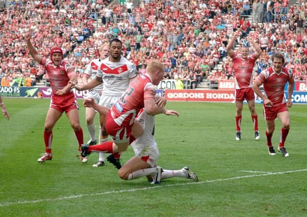 Liam Farrell grabs the winning try in the 2011 Good Friday
