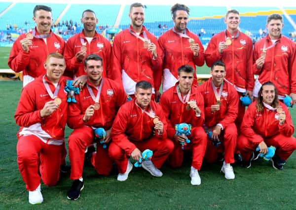 England men's sevens team including Dan Bibby (bottom right)