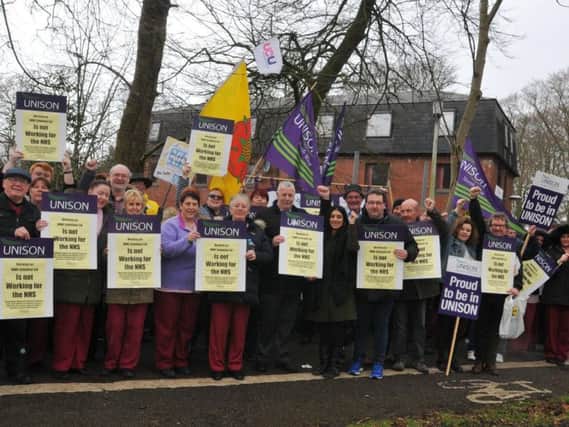 Unison members joined hospital staff and members of the community to protest against 'back door privatisation'