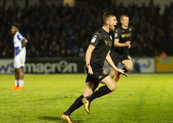 Ryan Colclough celebrates scoring at Bristol Rovers
