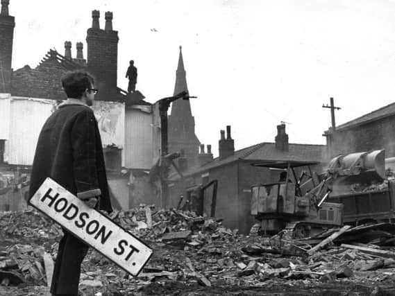 The demolition of Hodson Street with Geoffrey Shryhane looking on
