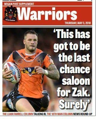 The cover of the eight-page Warriors supplement in today's Wigan Post