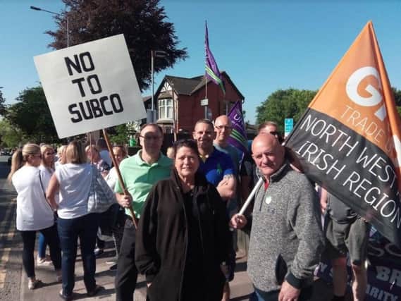 Protestors outside Wigan hospital this morning (Wednesday)