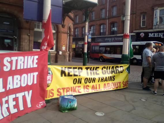 The picket line outside Wigan Wallgate station today