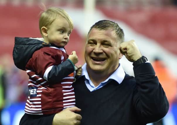 Shaun Wane with grandson Teddy after the WCC win